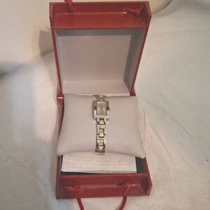 Guess Swarovski crystal 2006 women's silver and gold rectangle face watch